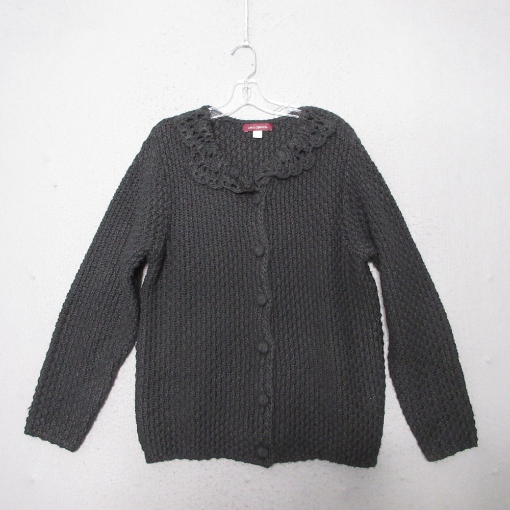 April Cornell Cardigan S Gray Crochet Cottage Core Victorian Granny Chunky Boho